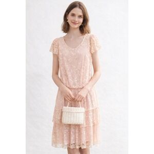 VTG Pink Lace Layered Dress Small Blouson Fit Cottagecore Romantic GLENROB